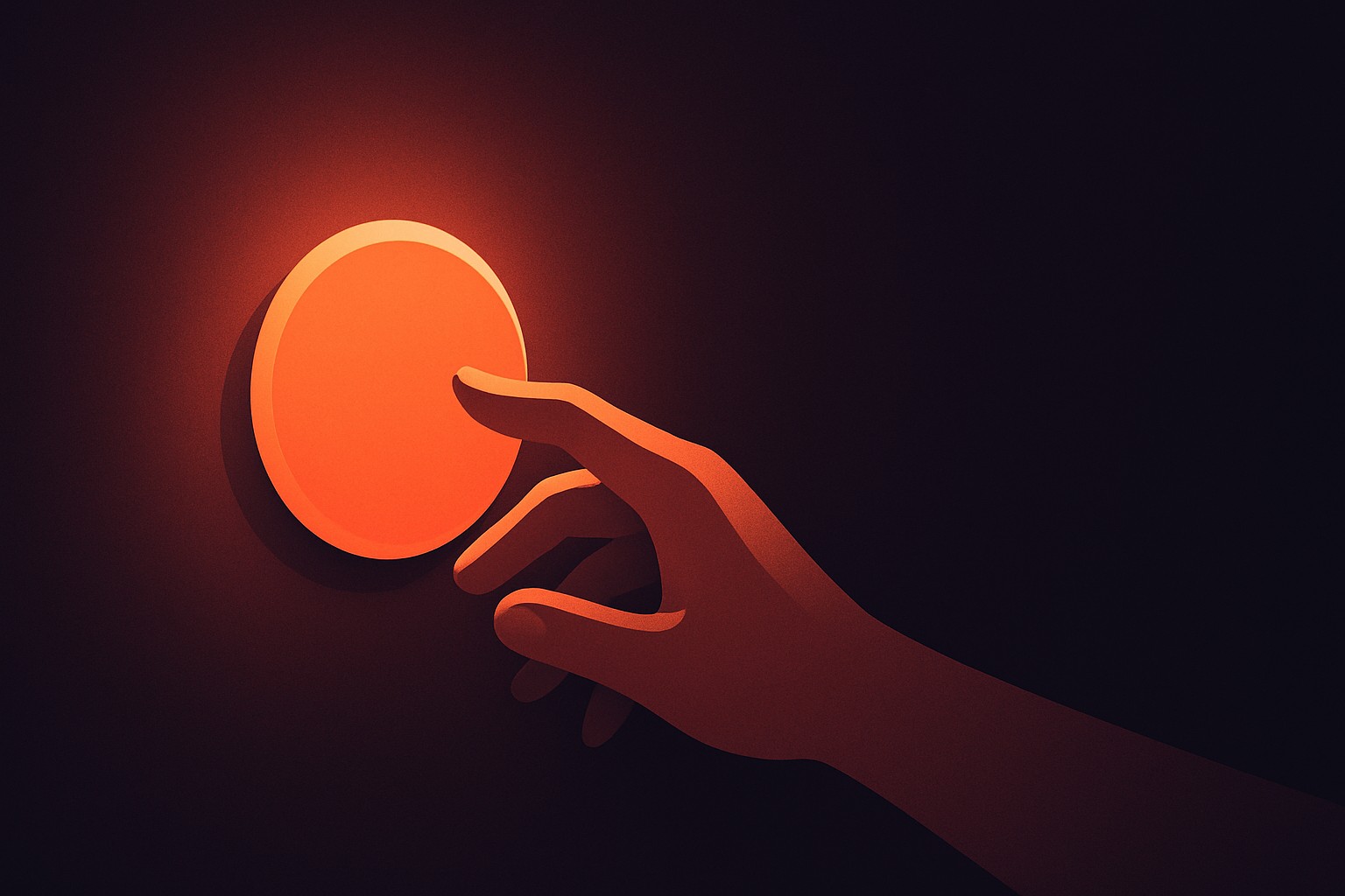 A hand reaching toward a glowing button