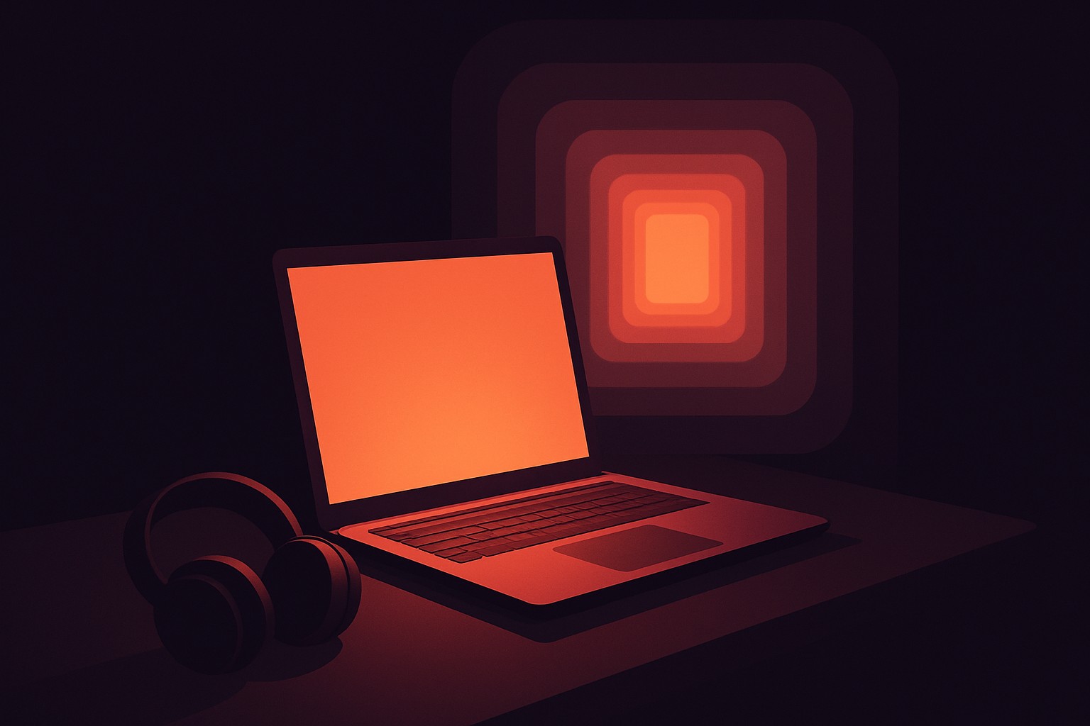 A warm tunnel of focus light over a desk — time made visible